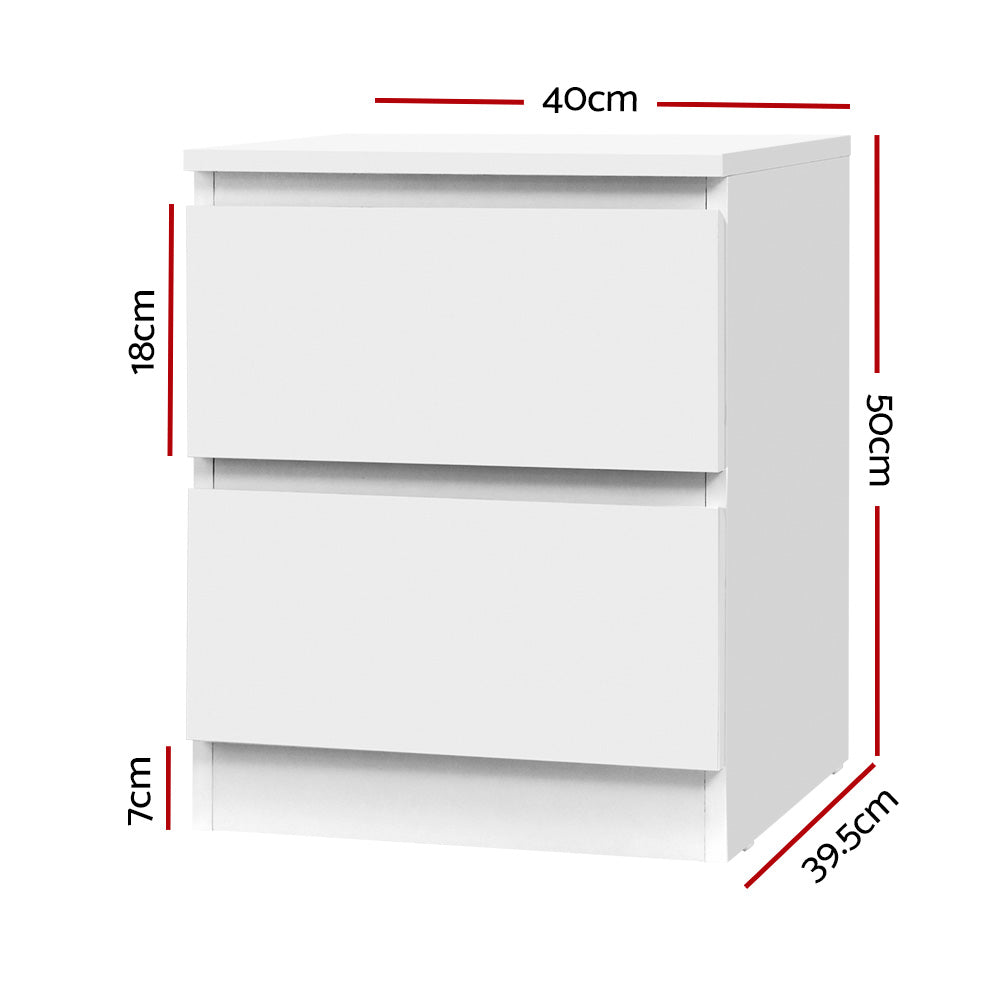 Artiss 2x Bedside Table 2 Drawers - PEPE White