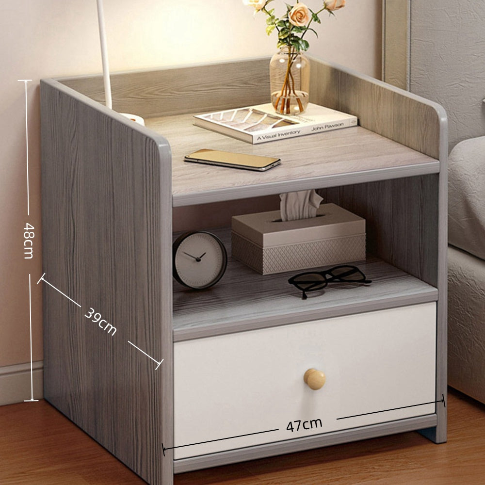 2x bedside table with drawer and shelf modern nightstand bedroom furniture