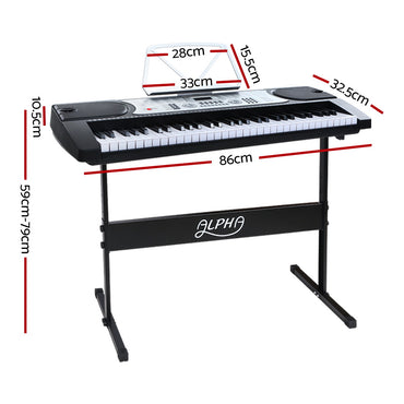 Alpha 61 Keys Electronic Piano Keyboard Digital Electric w/ Stand Beginner Silver