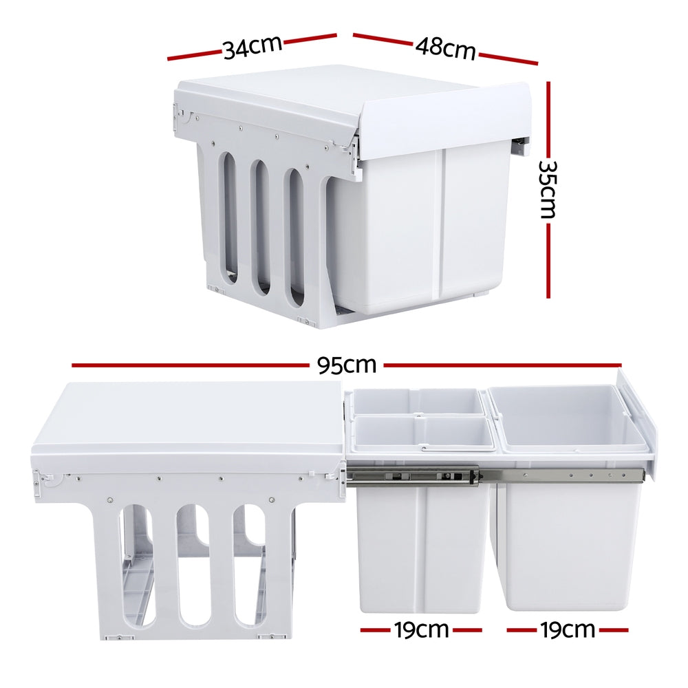 Cefito Pull Out Bin Kitchen Triple Slide Garbage Rubbish Bins Basket White 31L