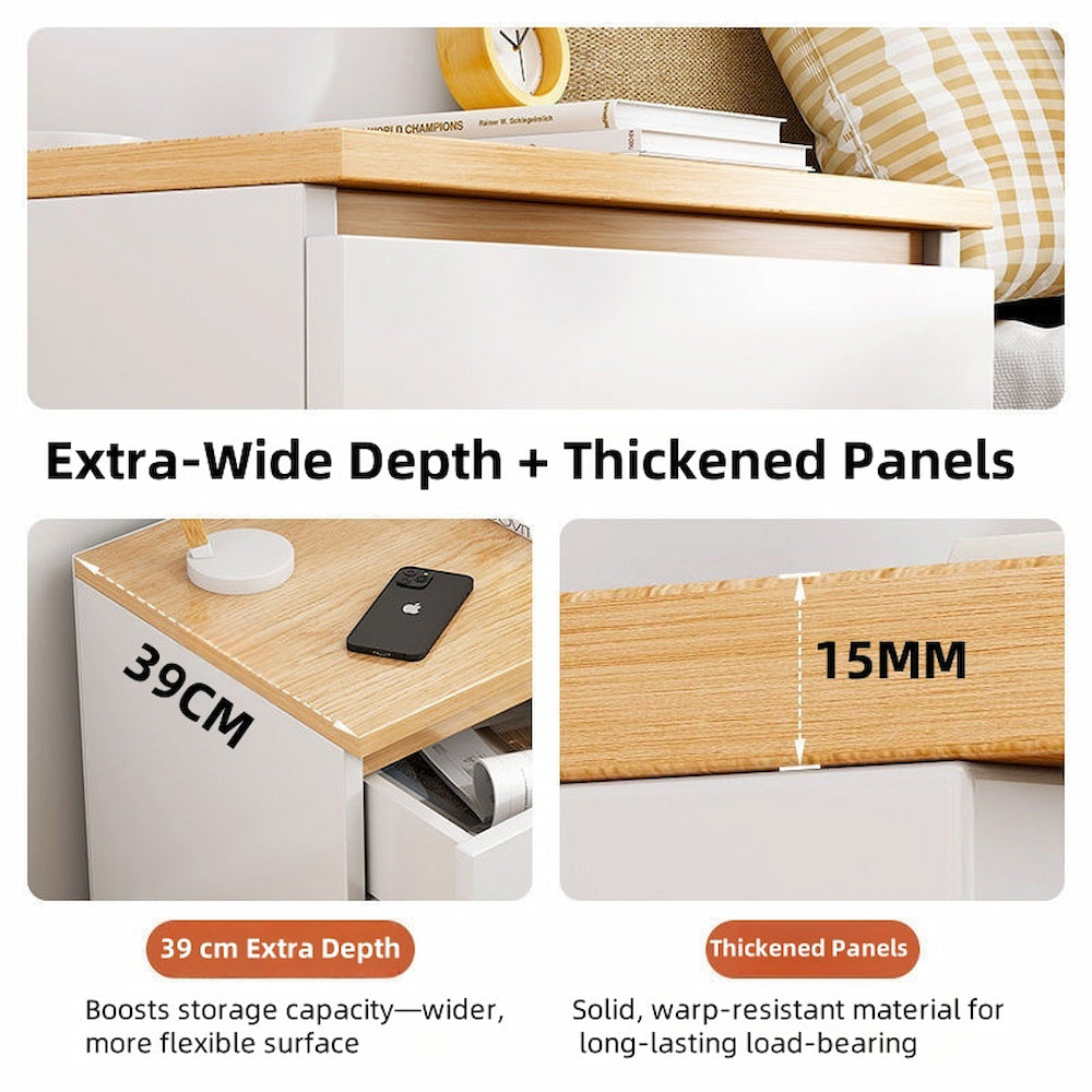 2x bedside table set modern white oak wood drawer minimalist design