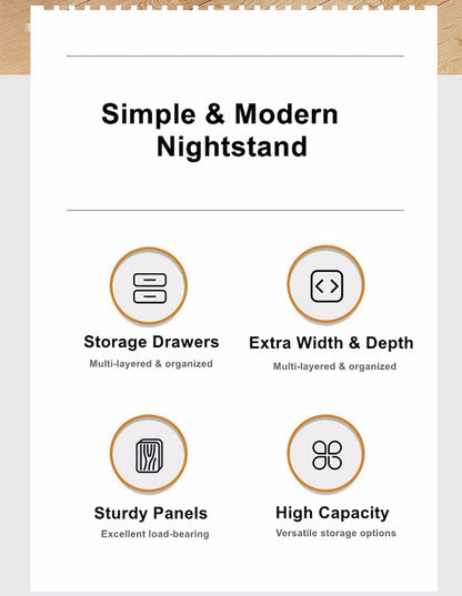 2x bedside table set modern white oak wood drawer minimalist design