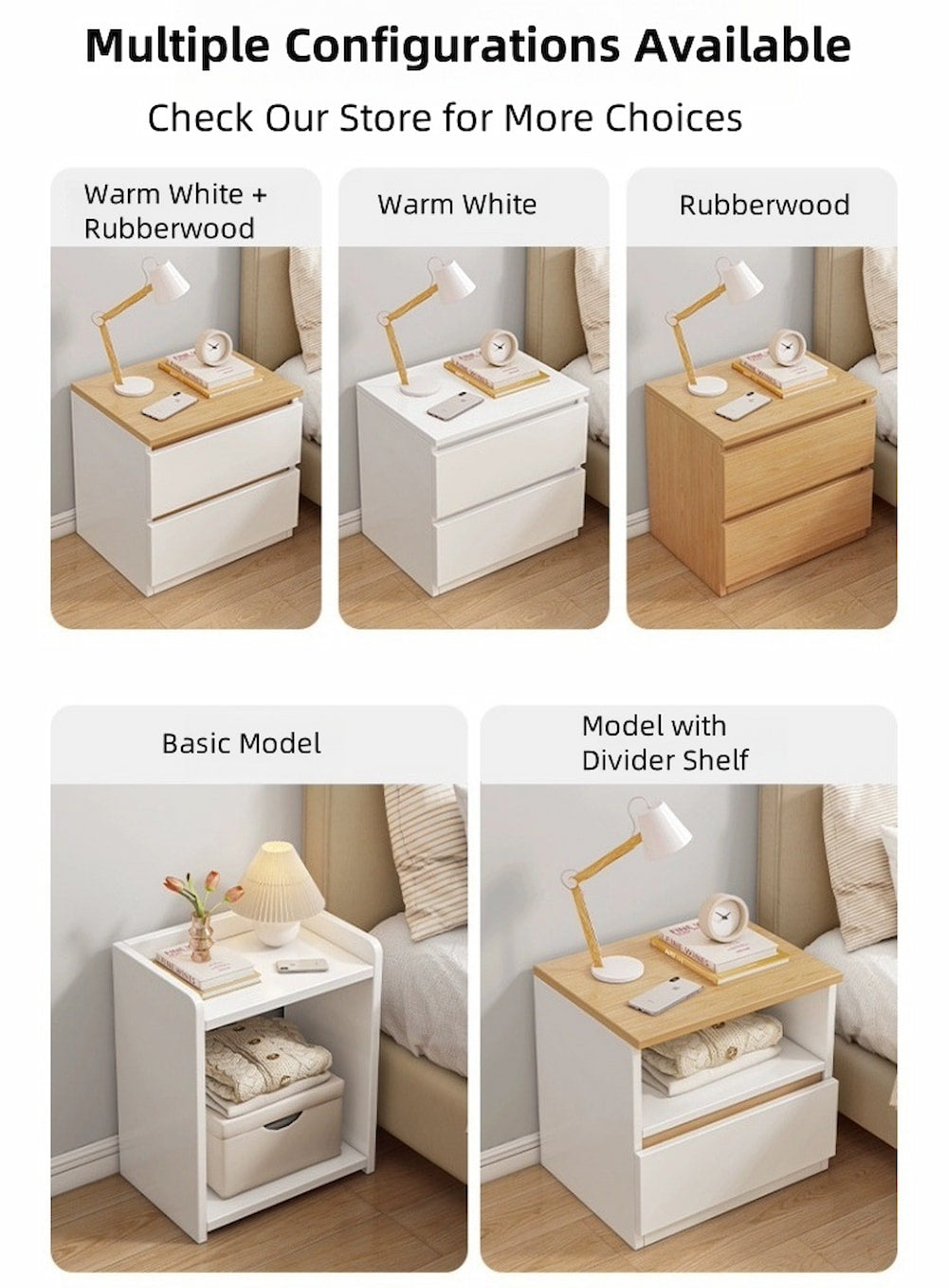 2x bedside table set modern white oak wood drawer minimalist design