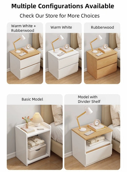 2x bedside table set modern white oak wood drawer minimalist design