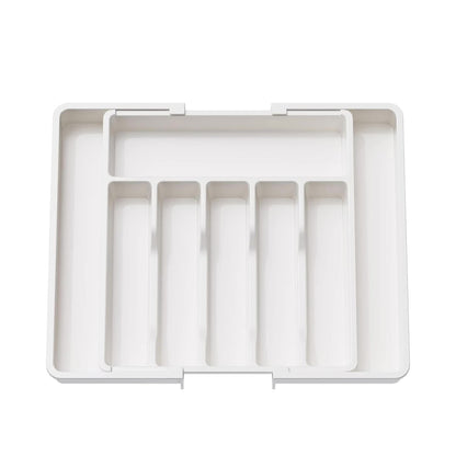 White Adjustable Polypropylene Kitchen Drawer Organizer - 8 Compartments, Large Capacity, Easy to Clean
