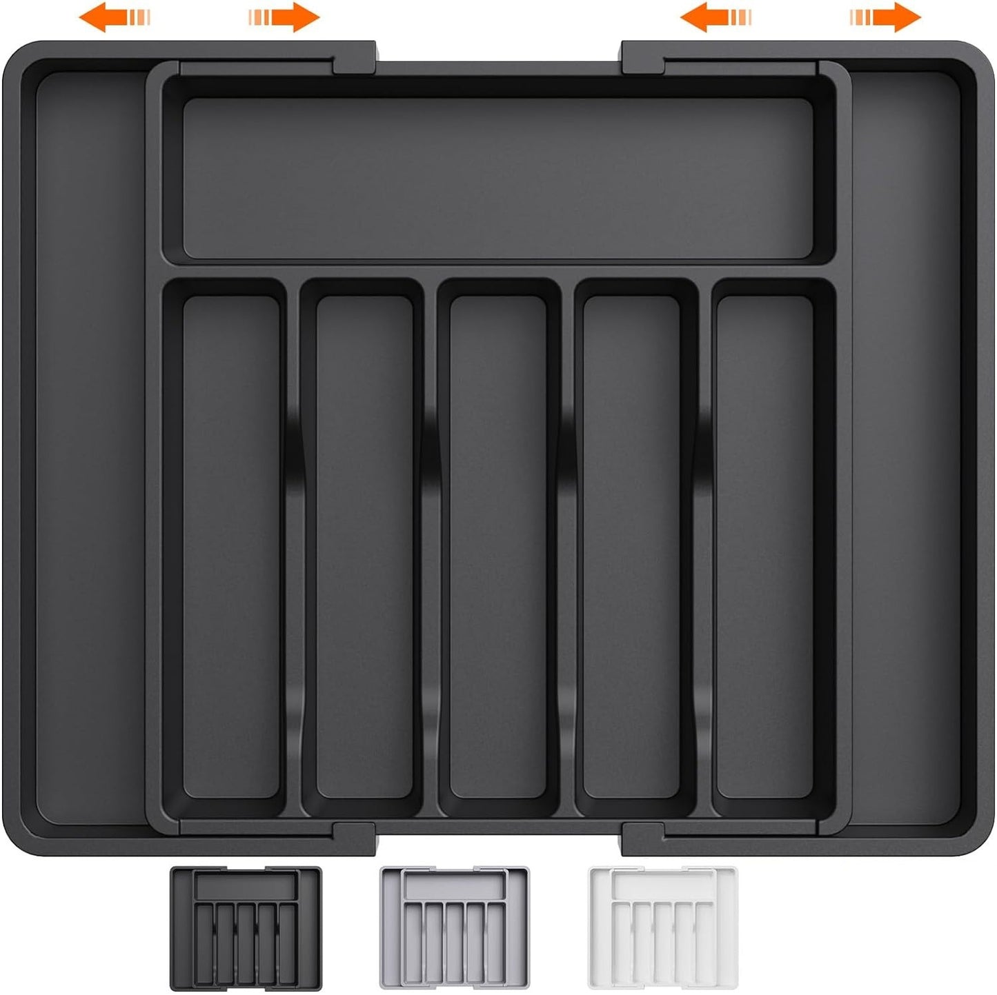 White Adjustable Polypropylene Kitchen Drawer Organizer - 8 Compartments, Large Capacity, Easy to Clean