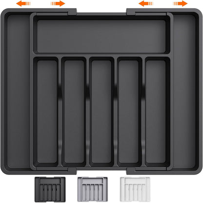 White Adjustable Polypropylene Kitchen Drawer Organizer - 8 Compartments, Large Capacity, Easy to Clean