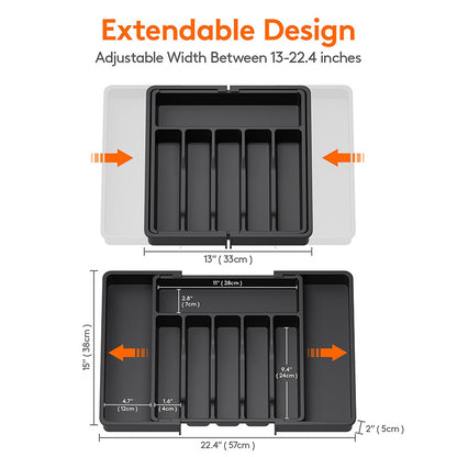 White Adjustable Polypropylene Kitchen Drawer Organizer - 8 Compartments, Large Capacity, Easy to Clean