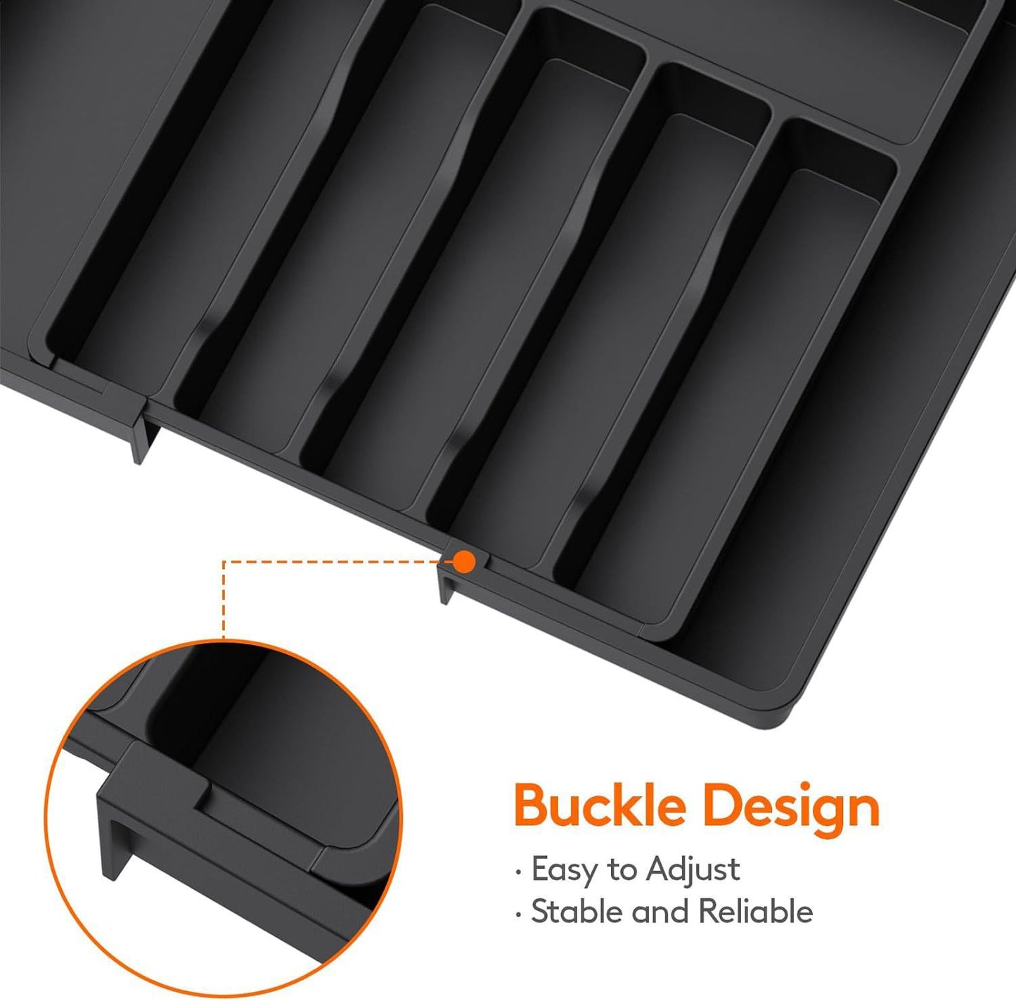 White Adjustable Polypropylene Kitchen Drawer Organizer - 8 Compartments, Large Capacity, Easy to Clean