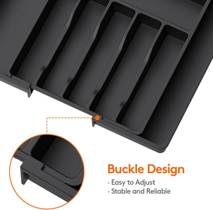 White Adjustable Polypropylene Kitchen Drawer Organizer - 8 Compartments, Large Capacity, Easy to Clean