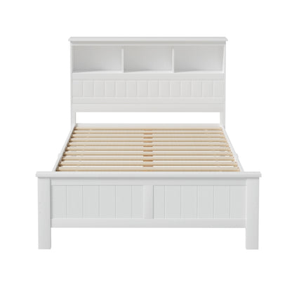 Artiss Bed Frame Double Size Wooden with 3 Shelves Bed Head White